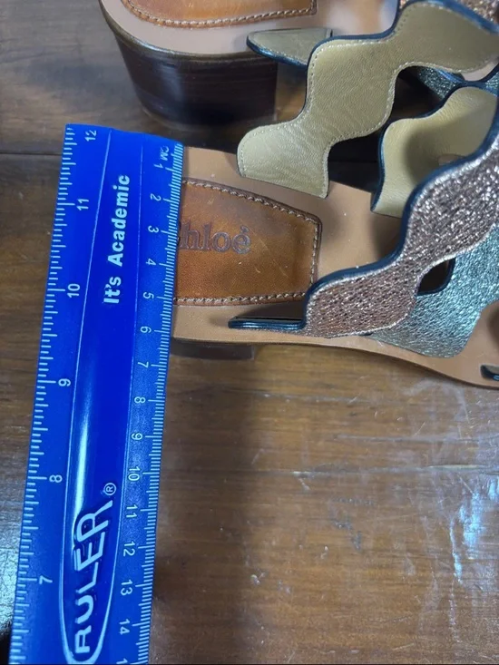 Chloé Metallic Wave Strap Leather Slide Heels Sandals Woman Size 37 earthy Tone - Picture 8 of 16